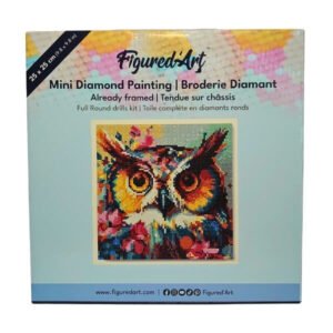 Mini Pinta con Diamantes 25×25 cm – “Búho Fantasía con Flores”